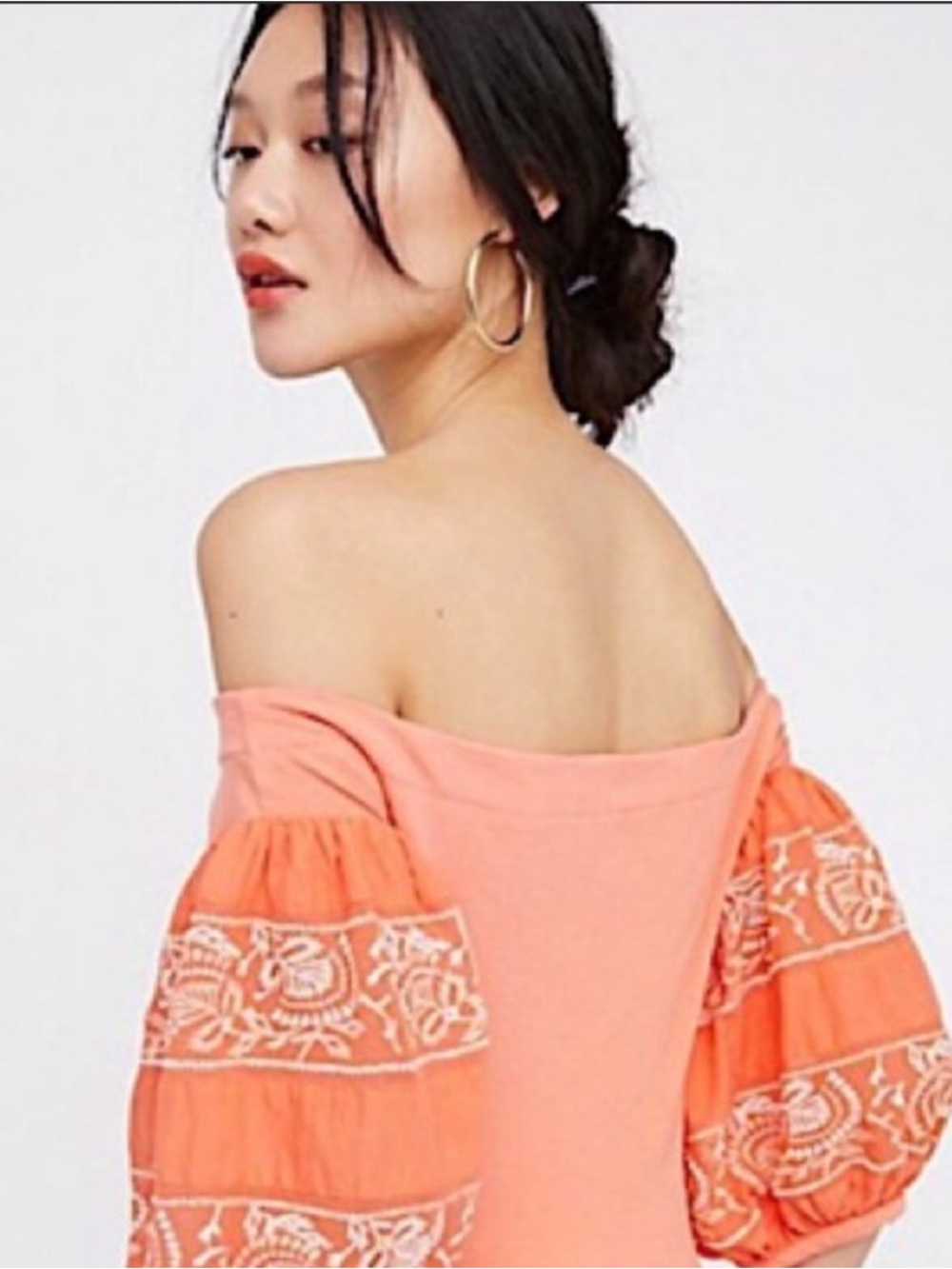 Free People Embroidered Puff Sleeve Top